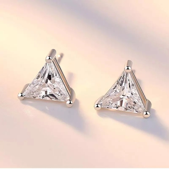 NEW 925 Sterling Silver Diamond Triangle Earrings - Picture 2 of 6